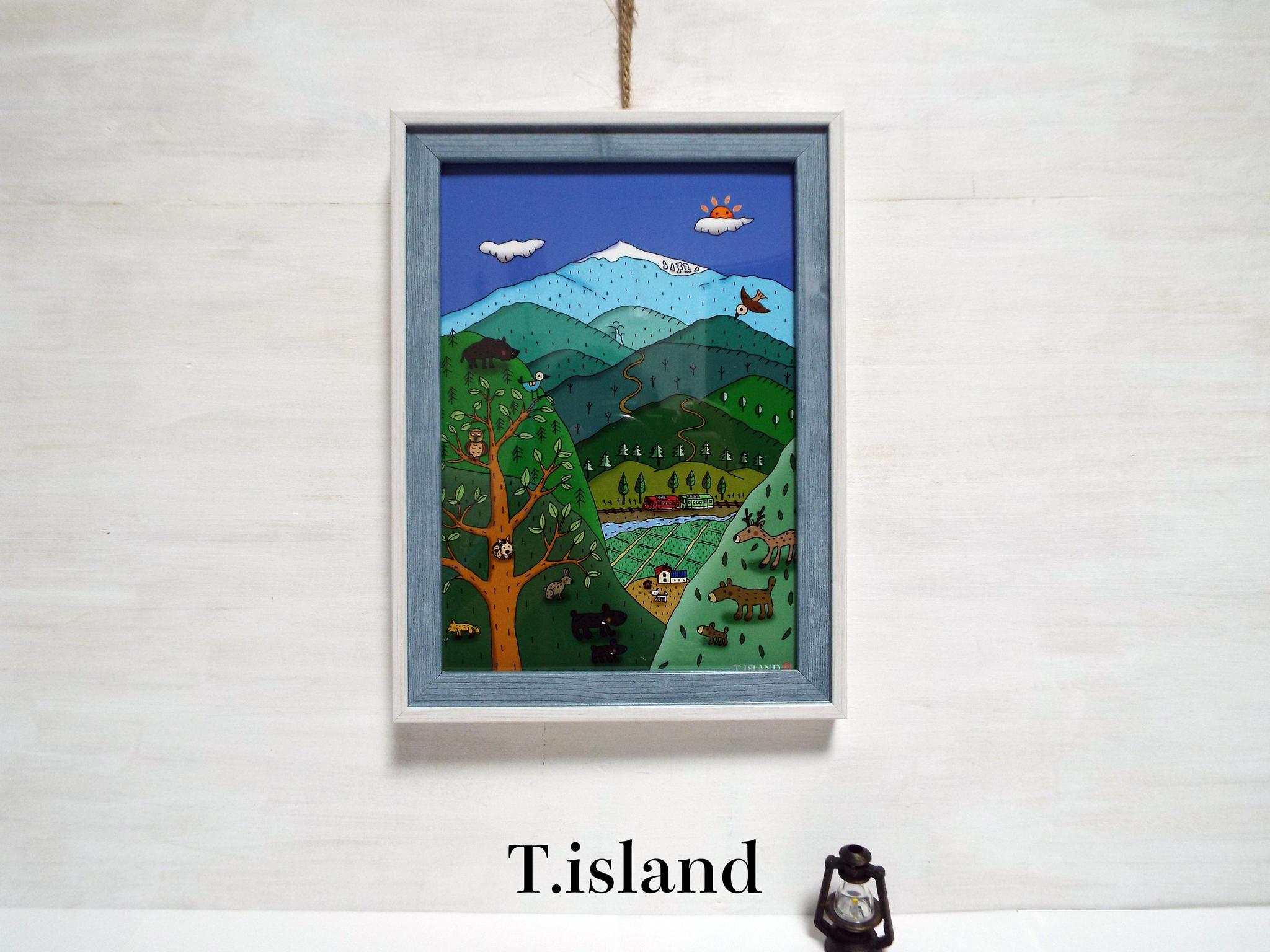 ＊緑の山々と列車＊2L判フォトフレーム付イラスト「飾るアート」Creema限定（送料無料） | 2枚目